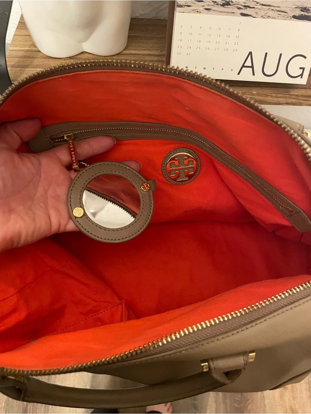Tory Burch Leather Dome Satchel with Gold Hardware